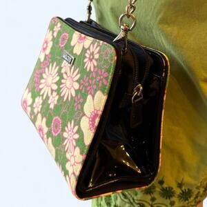 Vintage Y2K green and pink box purse with black patent sides